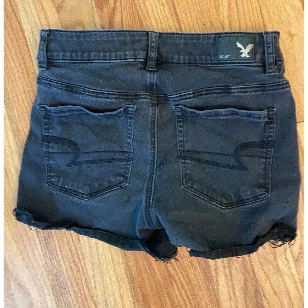 American Eagle Shorts Womens Sz 4 Super Stretch High Rise Shortie Black Cut Off - Image 2