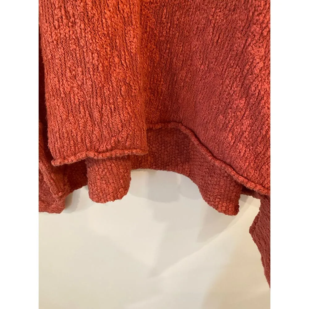 Free People Women's Sweater L Slouchy Cowl Neck Orange Textured Knit Pullover - Image 7