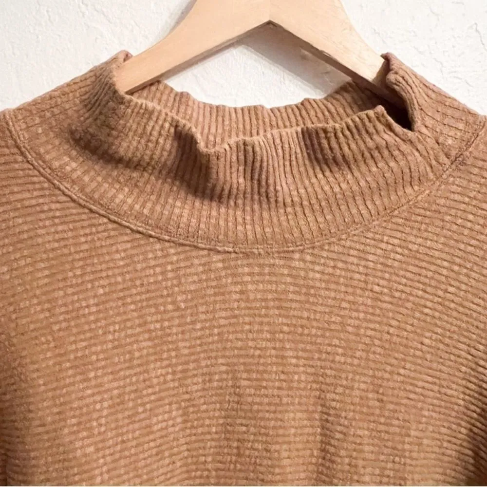 Free People Ribbed Tunic Mock Neck Top Dress Size Small Tan Brown Oversized‎ - Image 3
