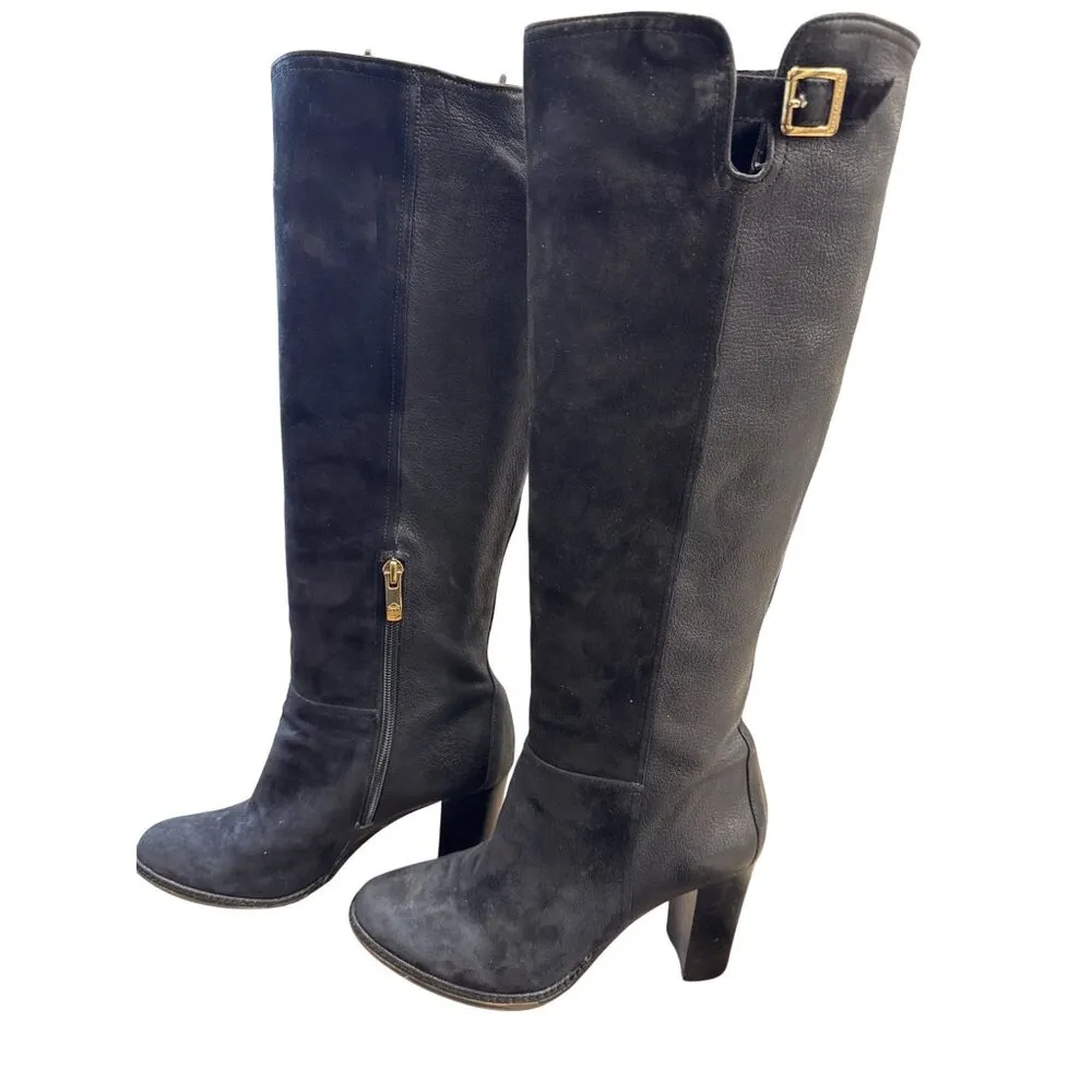 Vince Camuto Womens Black Leather & Suede Knee Boots Size 6B SKU 7172 - Image 4
