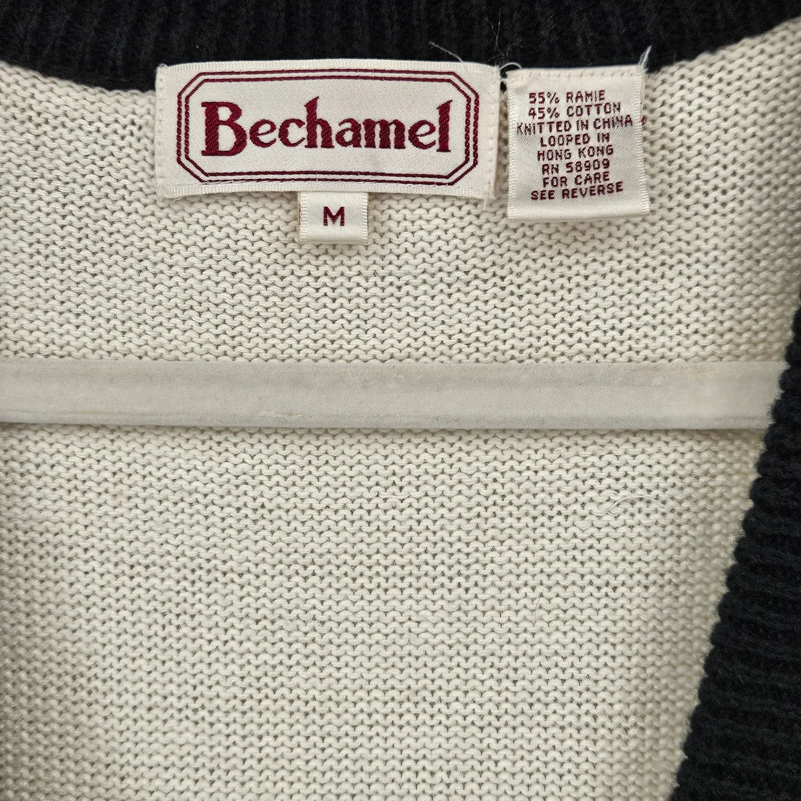 Vintage Bechamel Floral Vest Medium Cream Black Knit Sleeveless Garden Button Up - Image 5