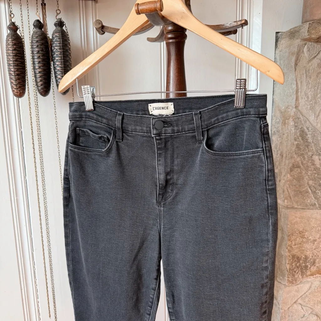 L’agence Washed Black Denim Tapered Leg High Waisted Ankle Jeans - Image 2