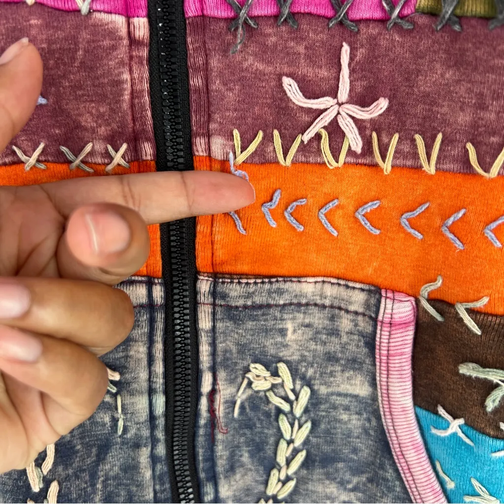 MPC Colorful Patchwork Embroidered Stitching‎ Sip Front Hooded Jacket Artsy Pink - Image 7