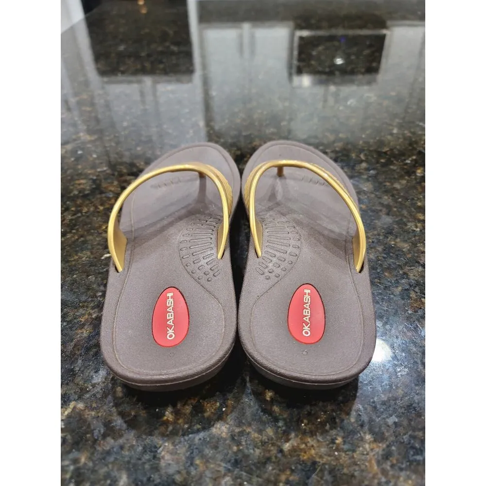 Okabashi Flip Flops Sandals Womens Size ML Brown Beige Rubber Slip Resistant - Image 4