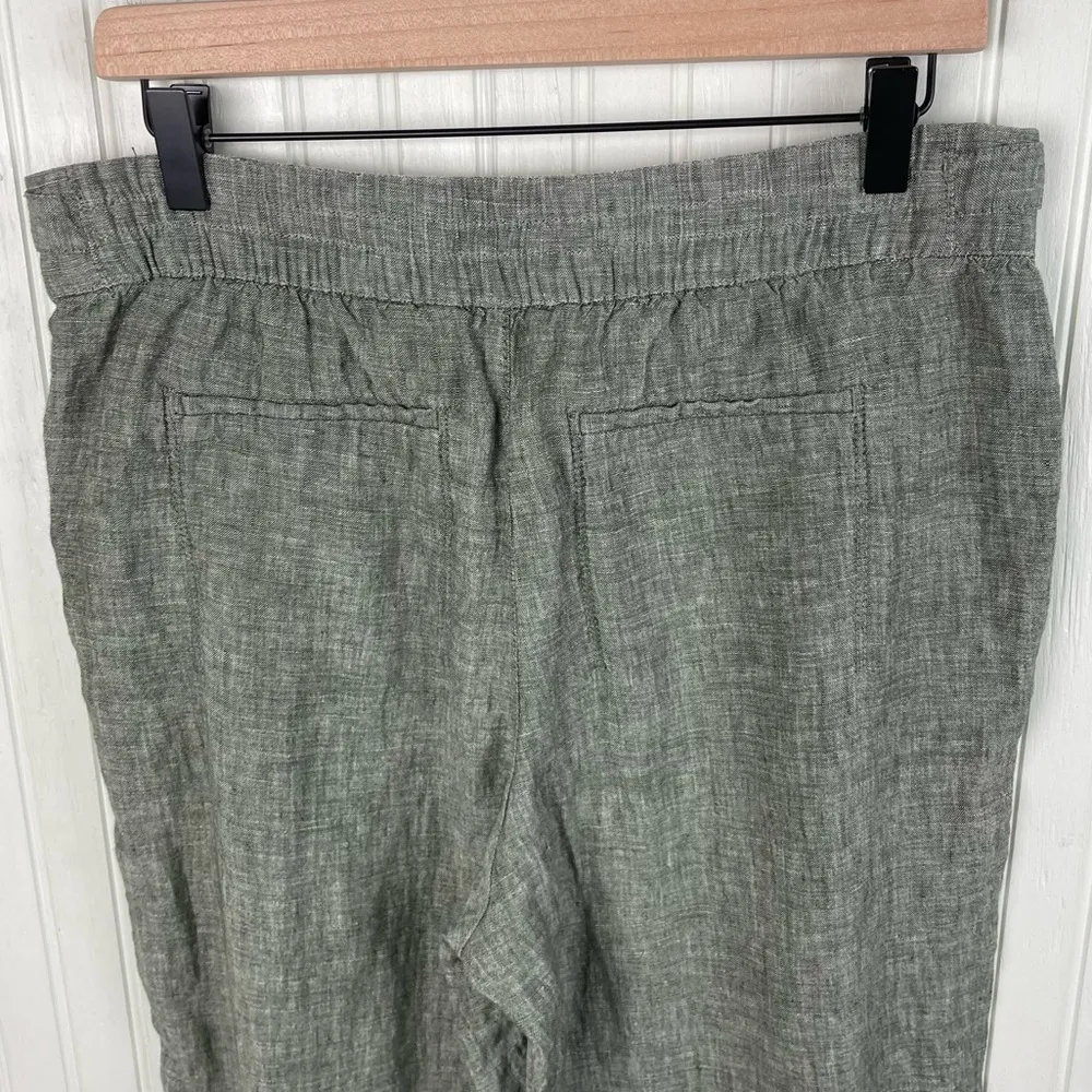 Athleta Voyager Linen Pant Women's Size 12 Aspen Olive Green Relaxed Fit Cropped - Image 5