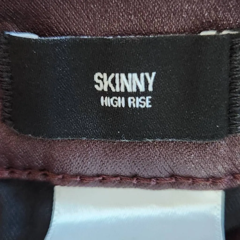 Express Oxblood Skinny High Rise Pants Size 2 Waxed Burgundy Jeans - Image 7
