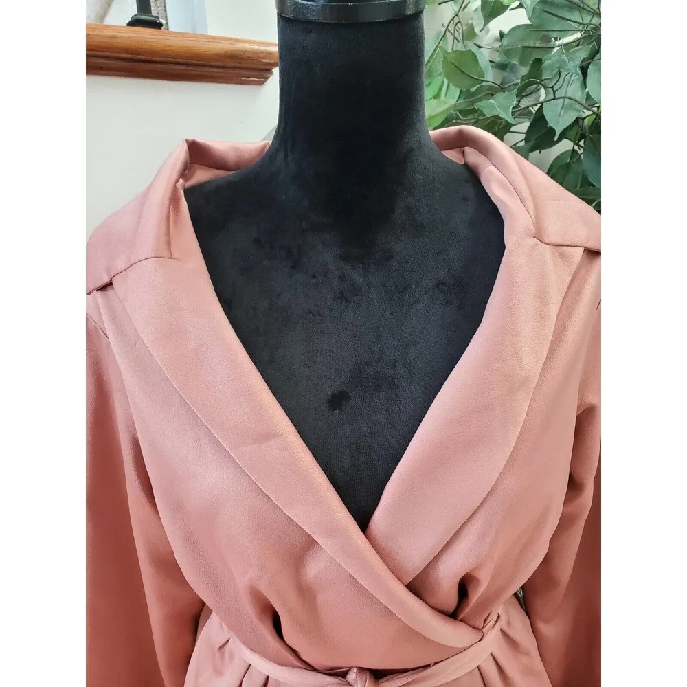 HOUSE OF CB LONDON Women Pink Polyester Wrap V Neck Knee Length Dress Small - Image 2