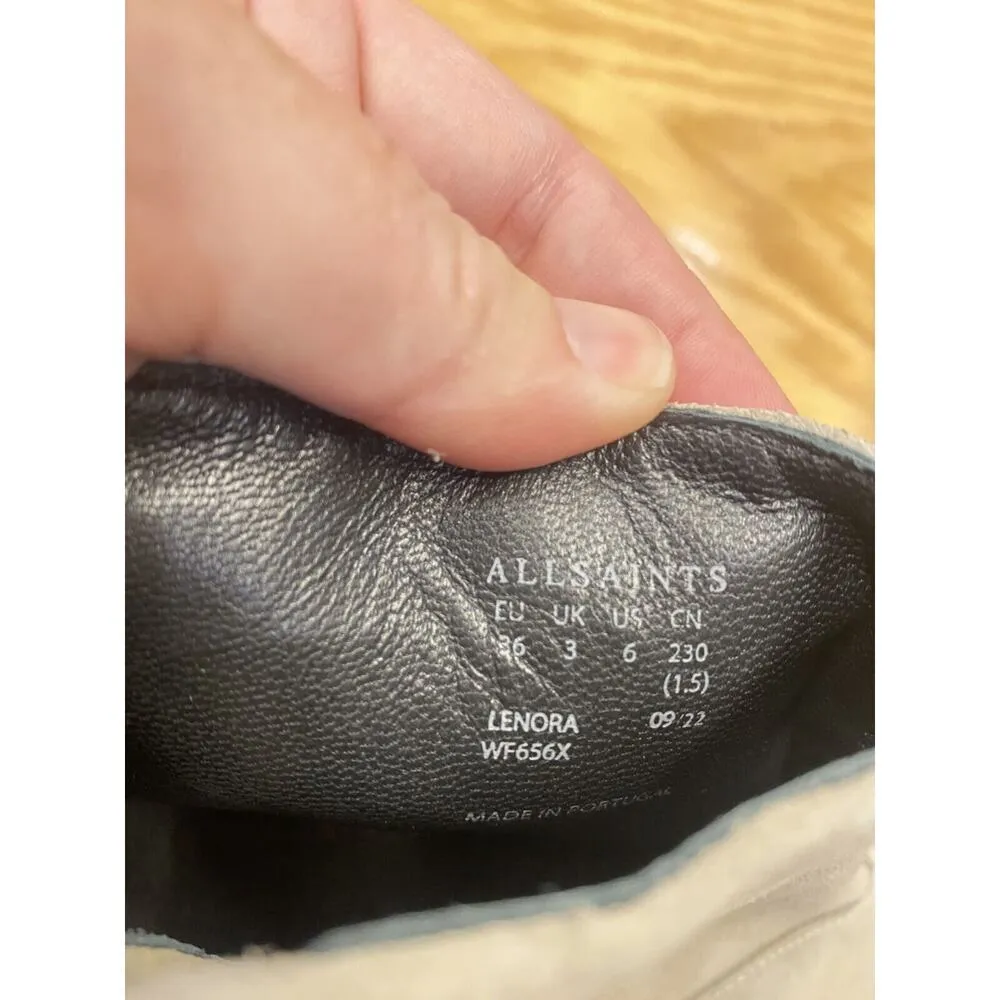 Allsaints Lenora Boots Women's 6 Gray Suede Back Zip Cuban Block Heel Bootie S40 - Image 4