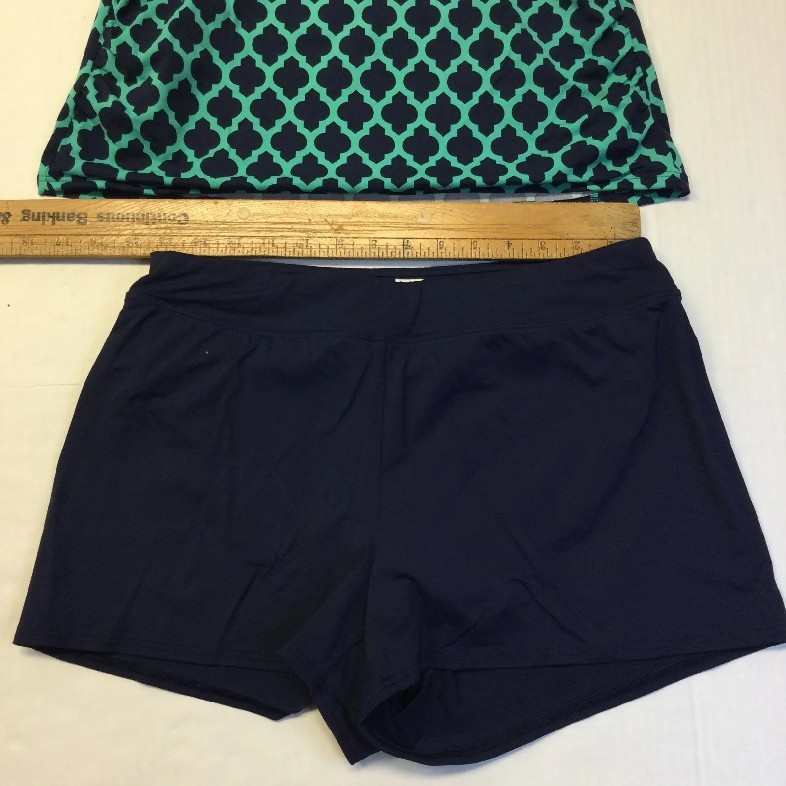 Lands End Deep Sea Navy Aqua Geometric Wrap Tankini SWIM TOP & Bottoms NWOT - Image 4