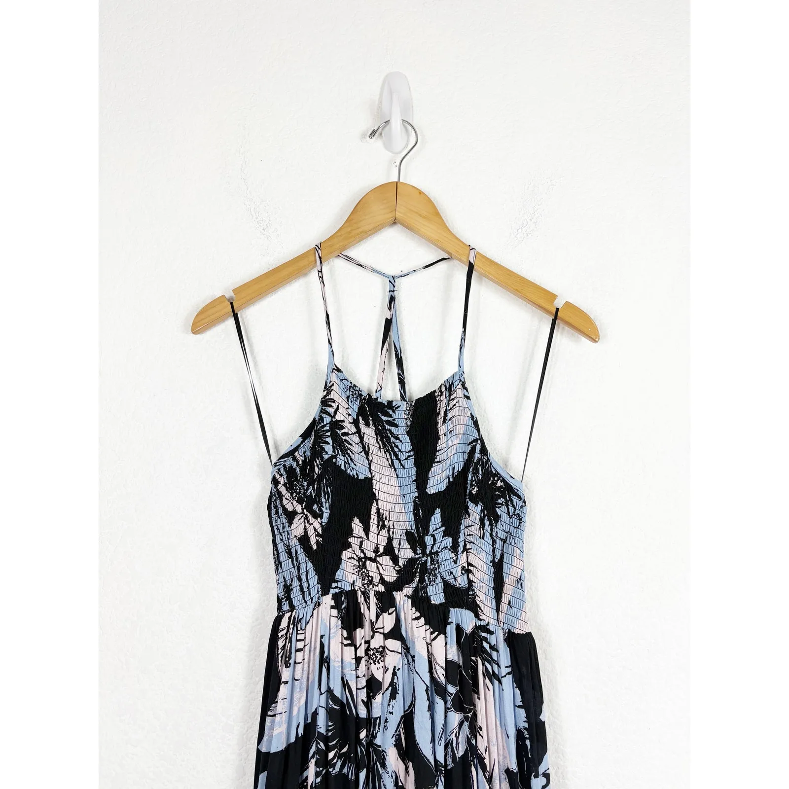 Free People Heat Wave Printed Maxi Slip Dress Large Blue Floral Bohemian - Image 5