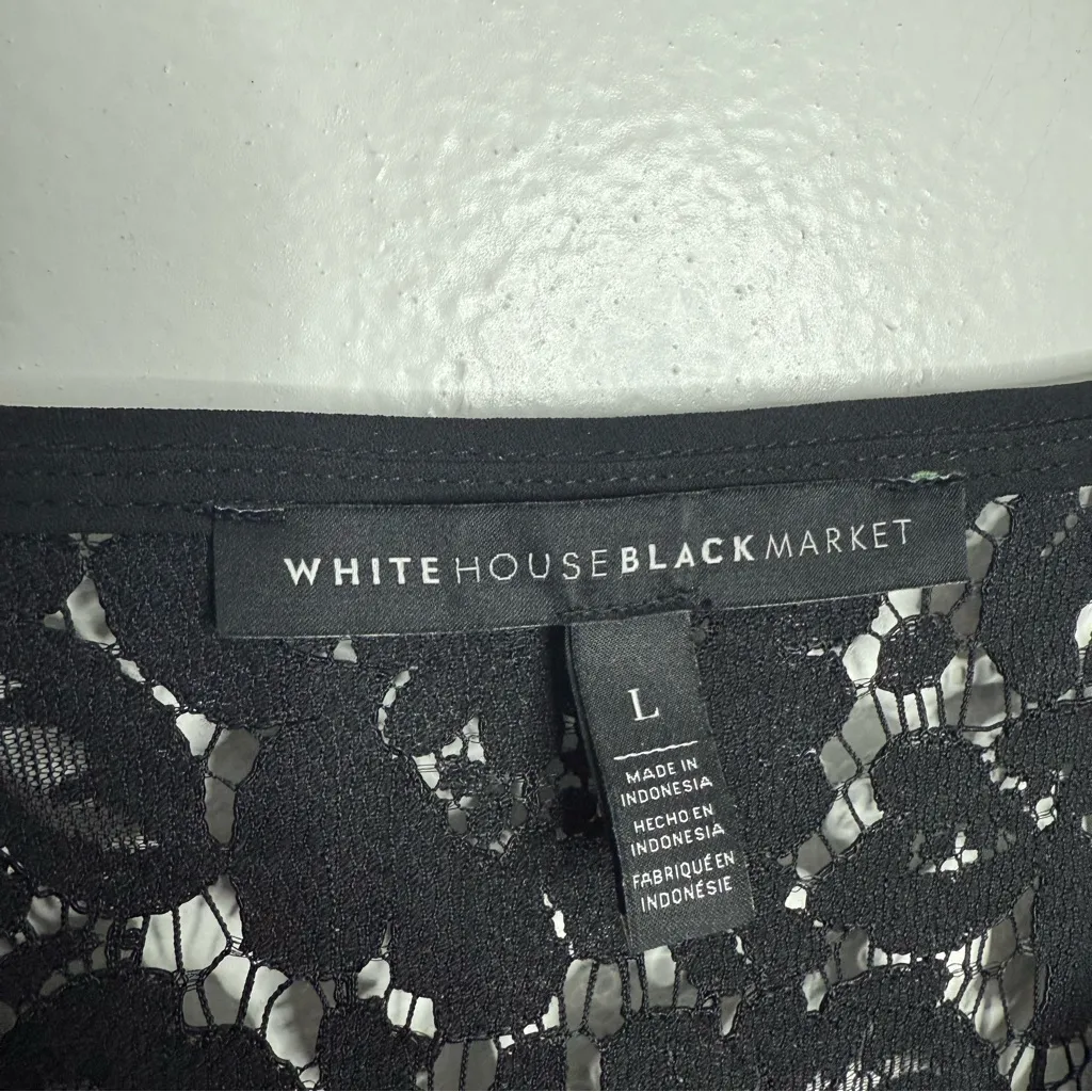 White House Black Market Black V-Neck Lace Top w/ Inner‎ Tank Top Size Large - Image 7