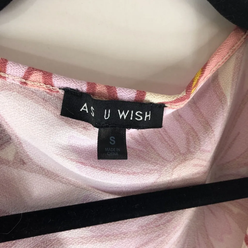 As U Wish Mini Dress V Neck Faux Wrap A Line Retro Floral Pink S - Image 3