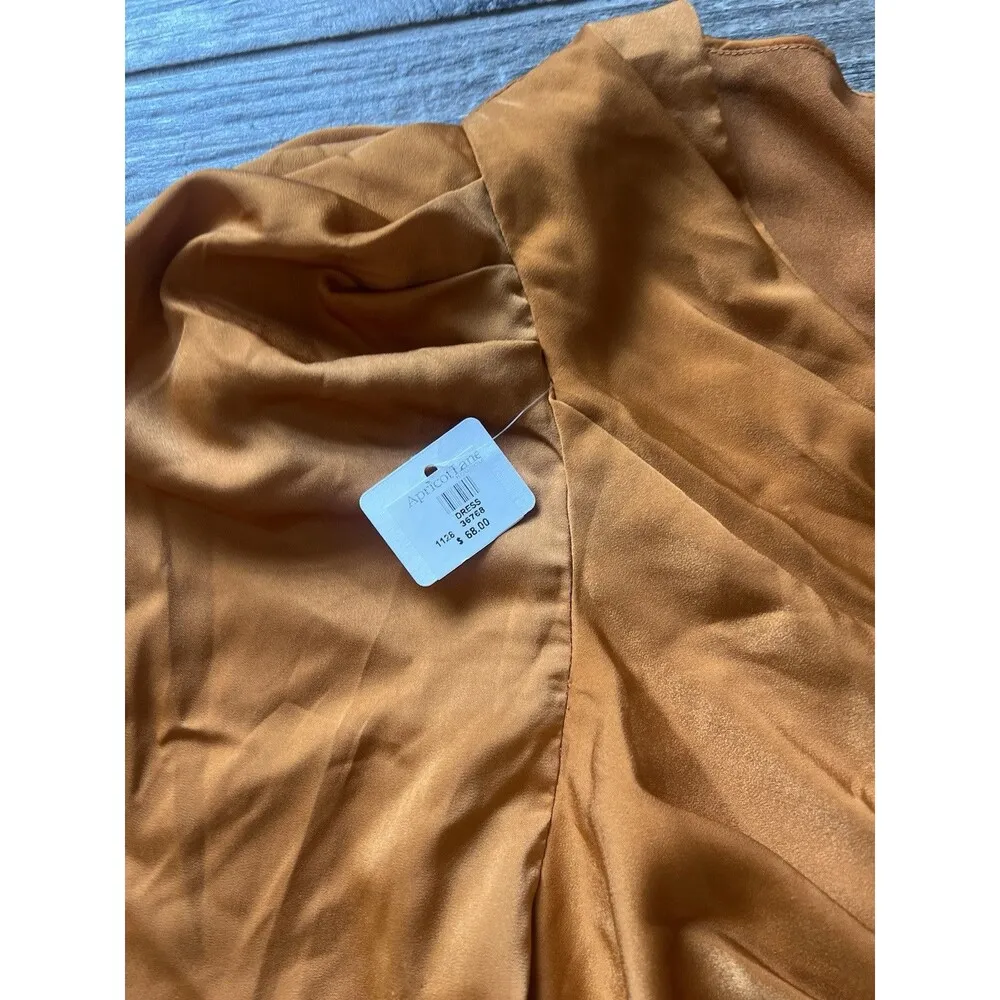 Do+Be Rust Satin Puff Sleeve Mini Party Long sleeve Sexy Dress Sz LARGE NWT #59 - Image 3