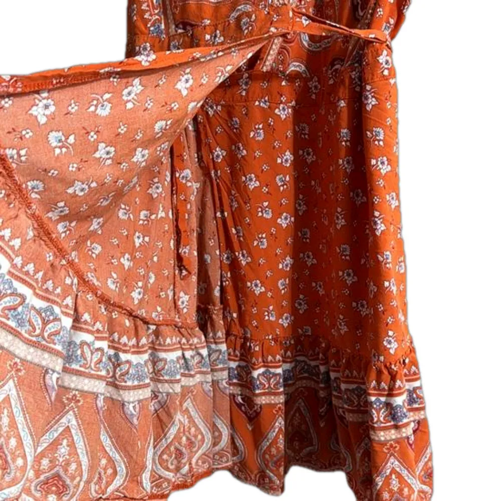 Zesica Floral Wrap Mini Dress Orange Size XL - Image 3