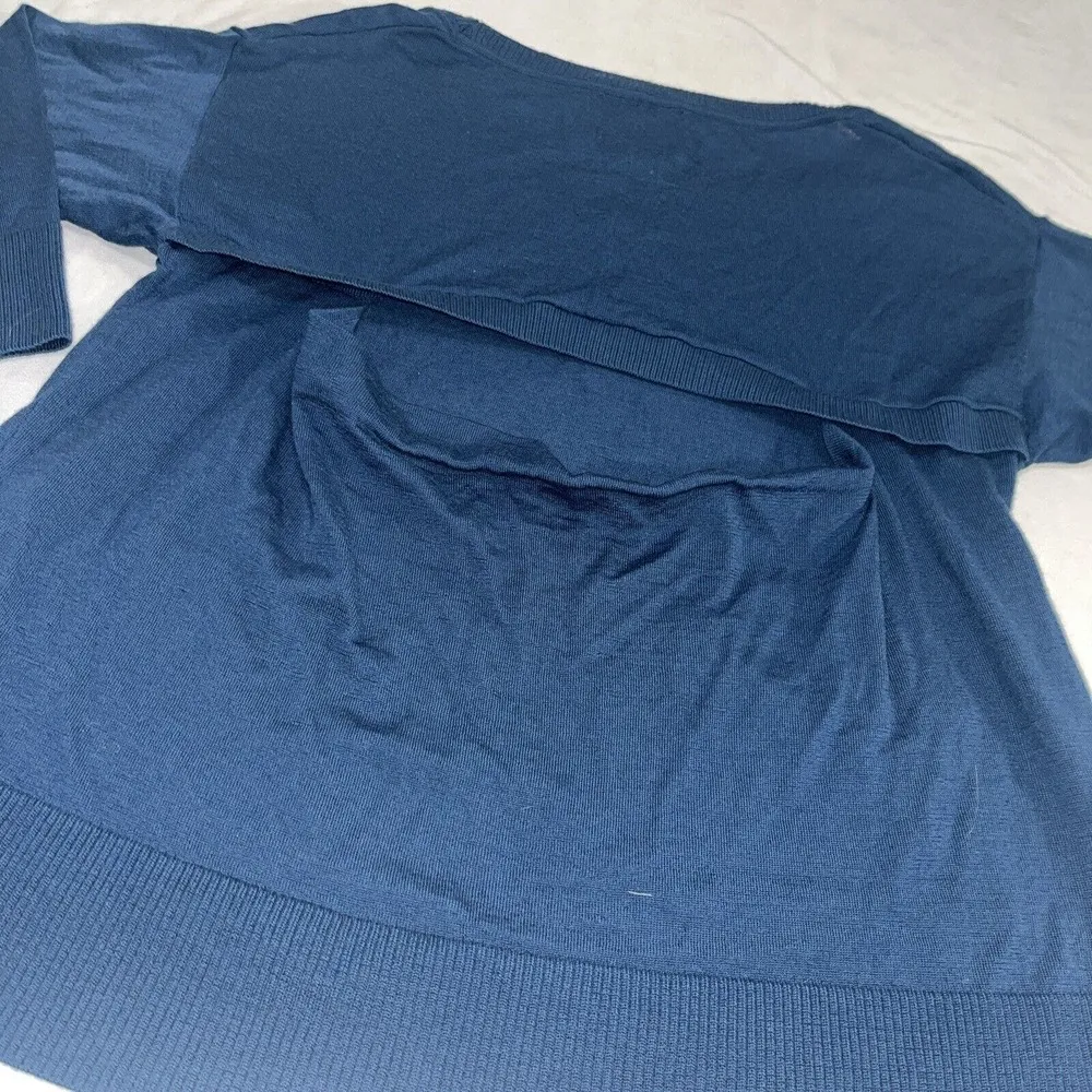 Juicy Couture 100% Wool 3/4 Sleeve Blue Pullover Sweater Open Back S P Small - Image 8