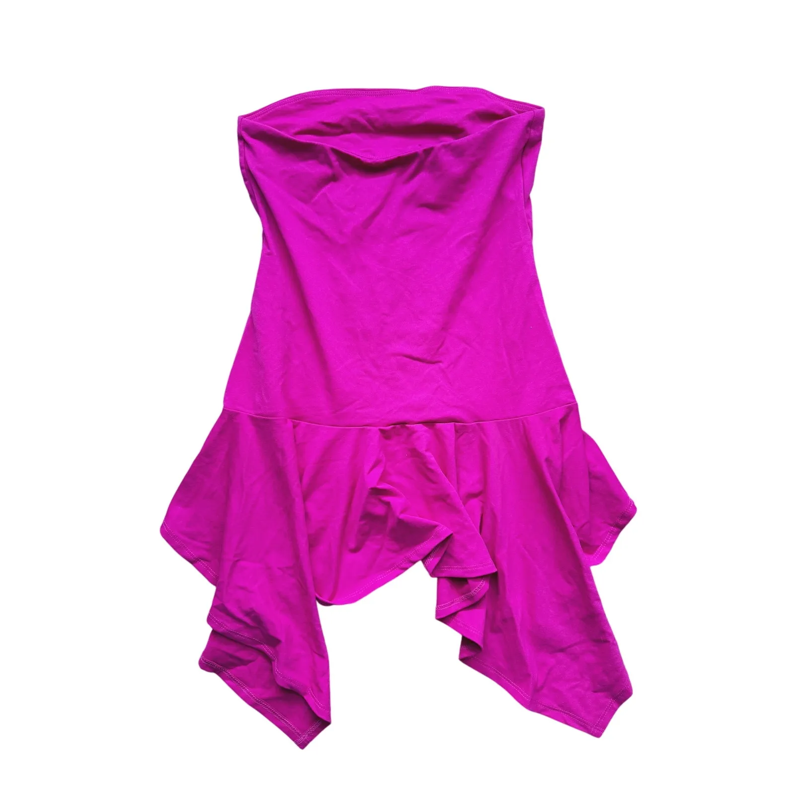 Y2K Susana Monaco High Low Ruffle Tube Top S Pink Barbie Retro Rave Festival - Image 4