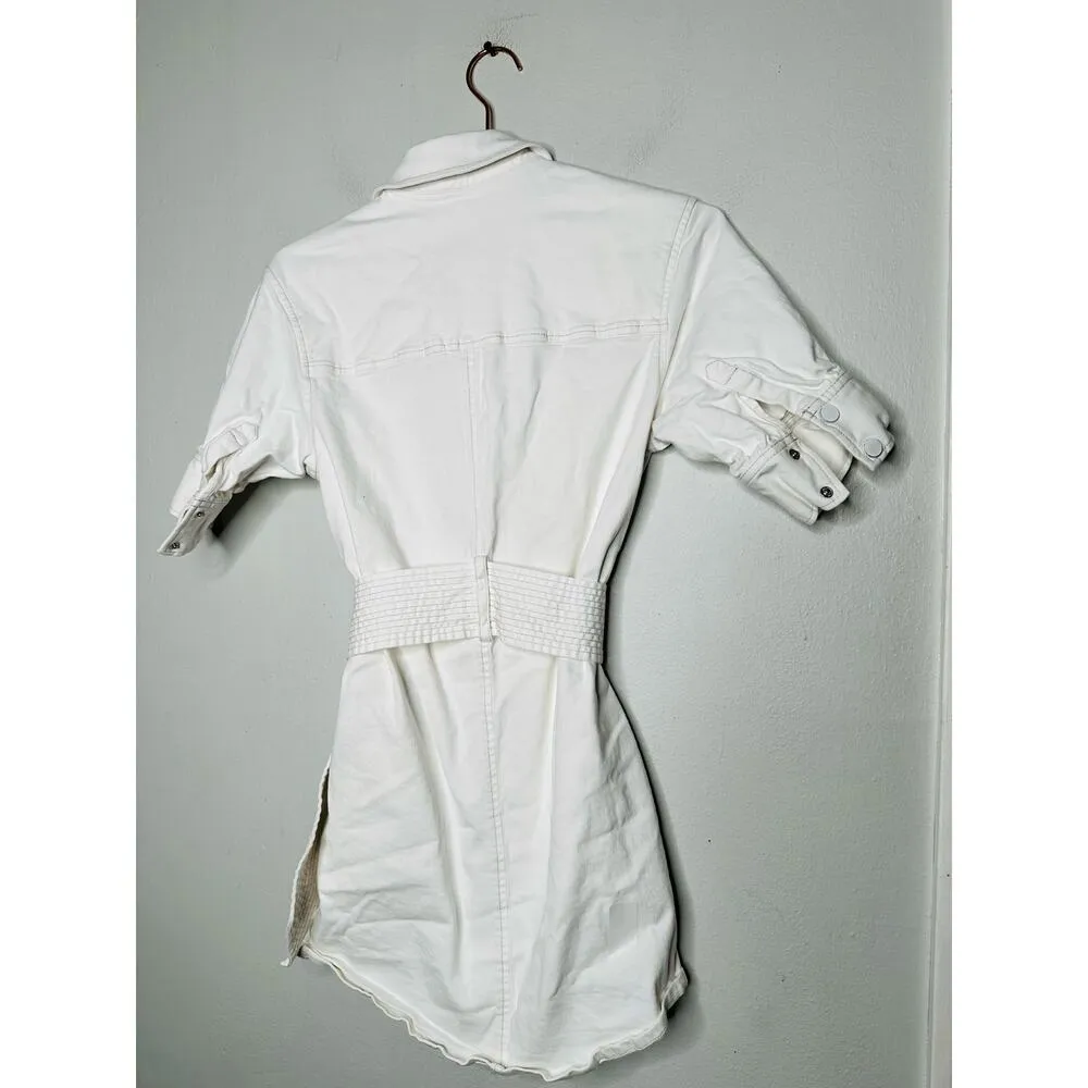 MARISSA WEBB White Denim Wide Belt Shirt Short Sleeve Mini Dress Size 8 - Image 8