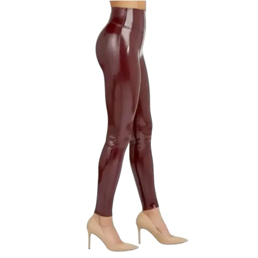 SPANX Faux Leather Patent Leather Ankle Leggings Ruby Red Burgundy Size MP NEW - Image 10