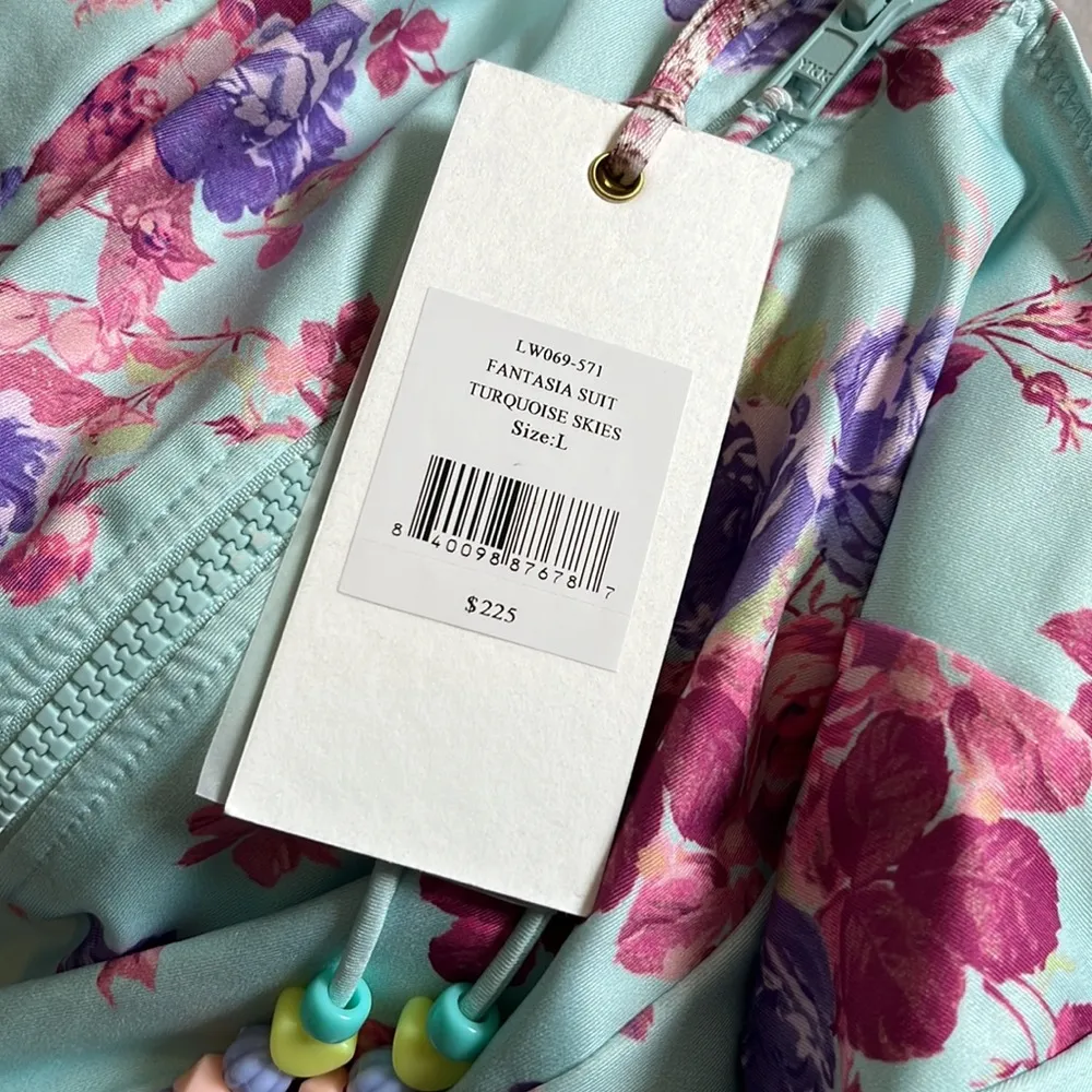 LoveShackFancy Fantasia One Piece Turquoise Skies Floral Ruffle Swimsuit Size L - Image 5