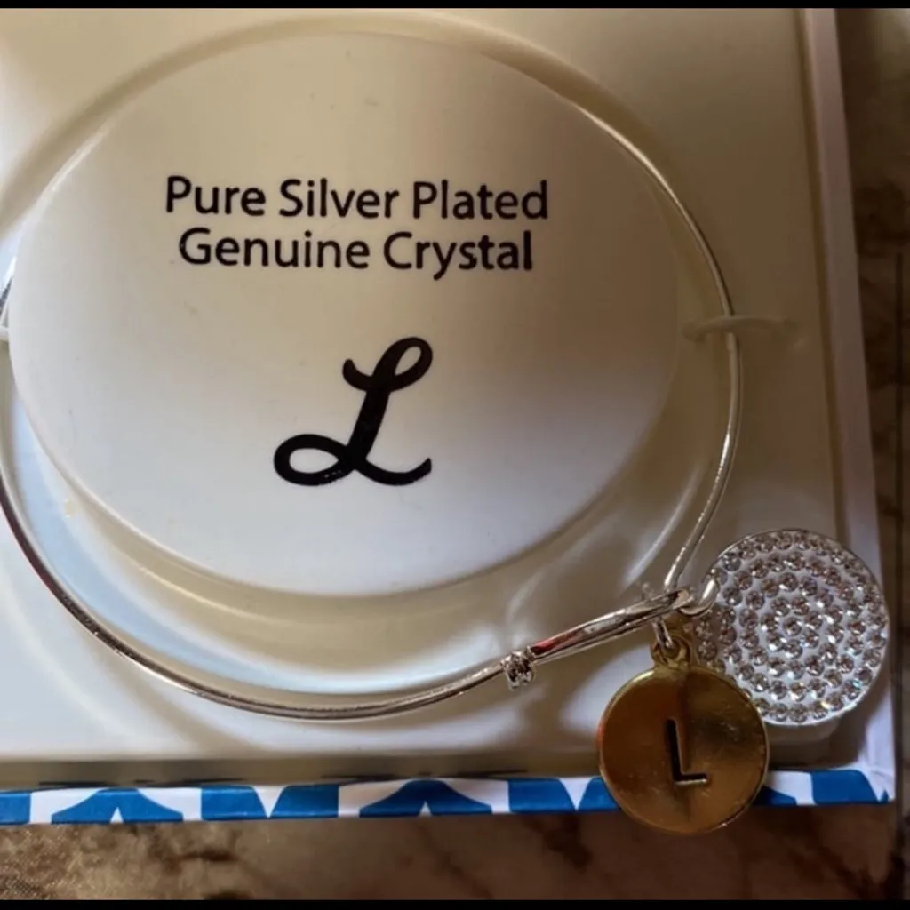 Silver Plated Bracelet with Crystal and Initial Charm - Image 2