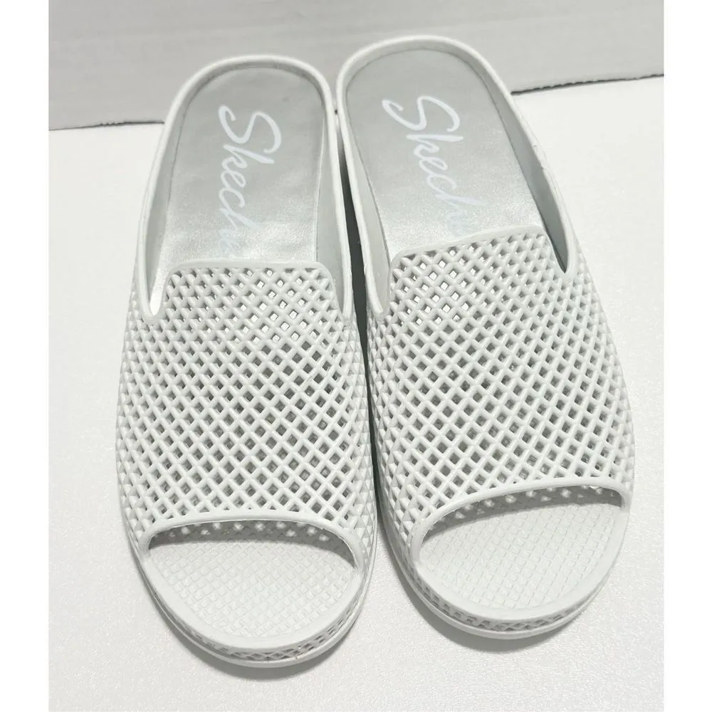 Skechers Plastic Waffle Design Open Toe Slip-On Slides Wedge‎ Sandals White Sz 7 - Image 3