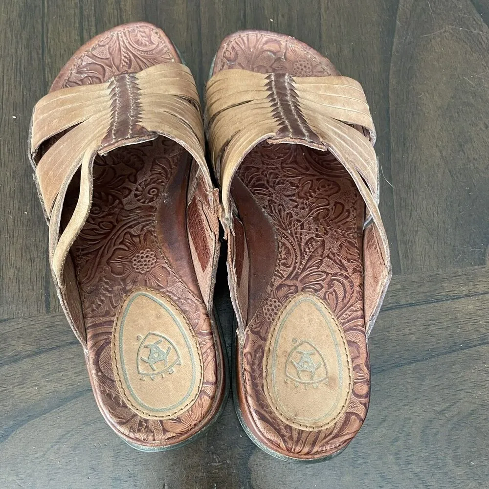 Ariat Womens COSTA Chill Shoes 6.5B Slide Sandals Tan Brown Leather Open Toe - Image 4