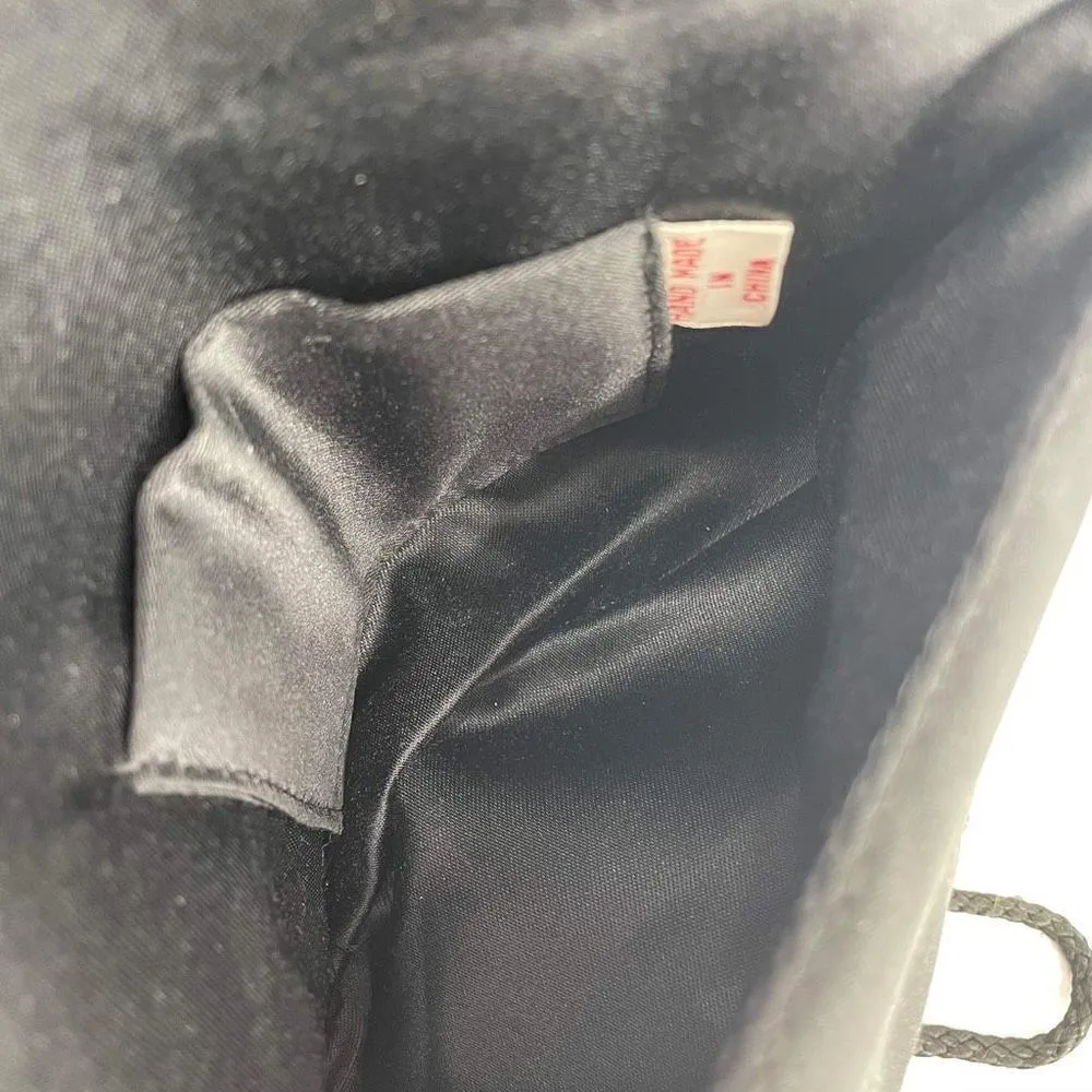 Vintage Beaded Snap Flap Corded Strap Clutch Shoulder Bag Black Small Flapper - Image 11