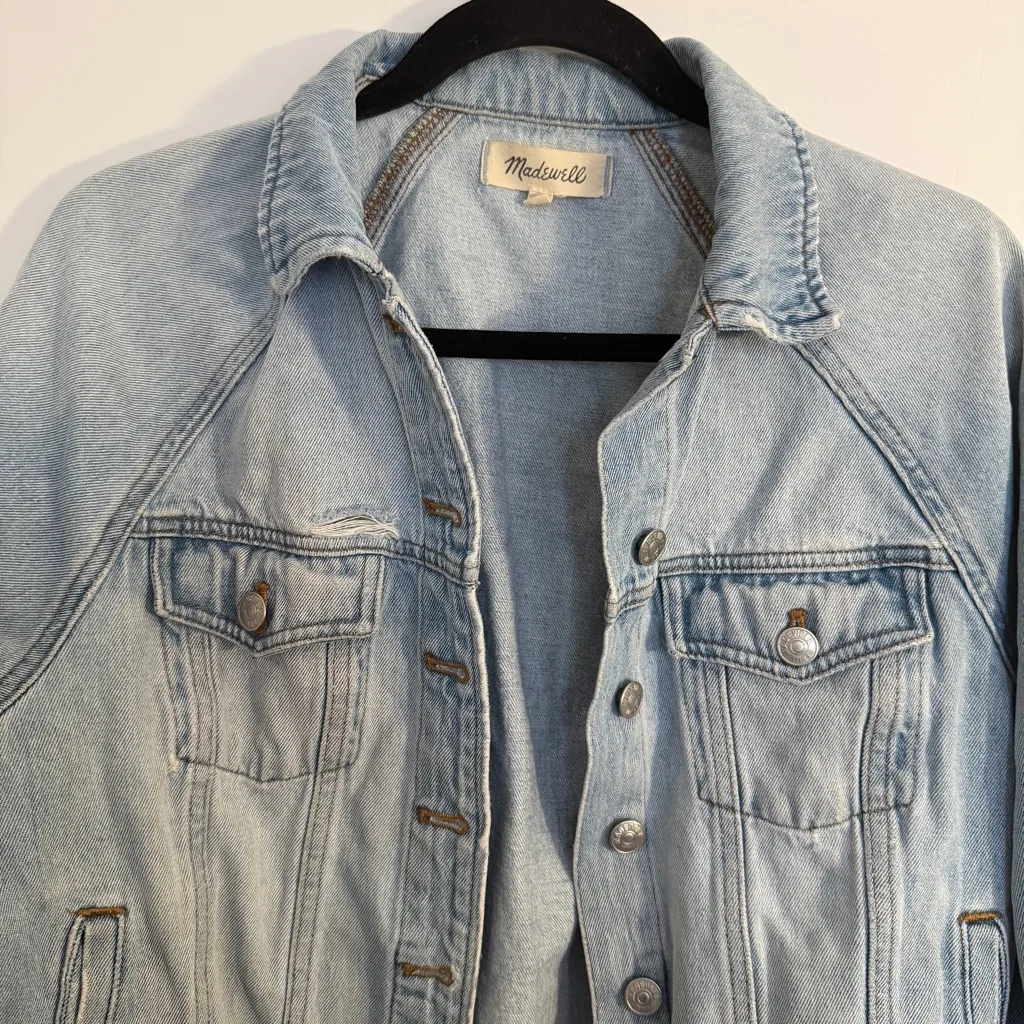 Madewell Light Blue Distressed Denim Jean Jacket Small - Image 3