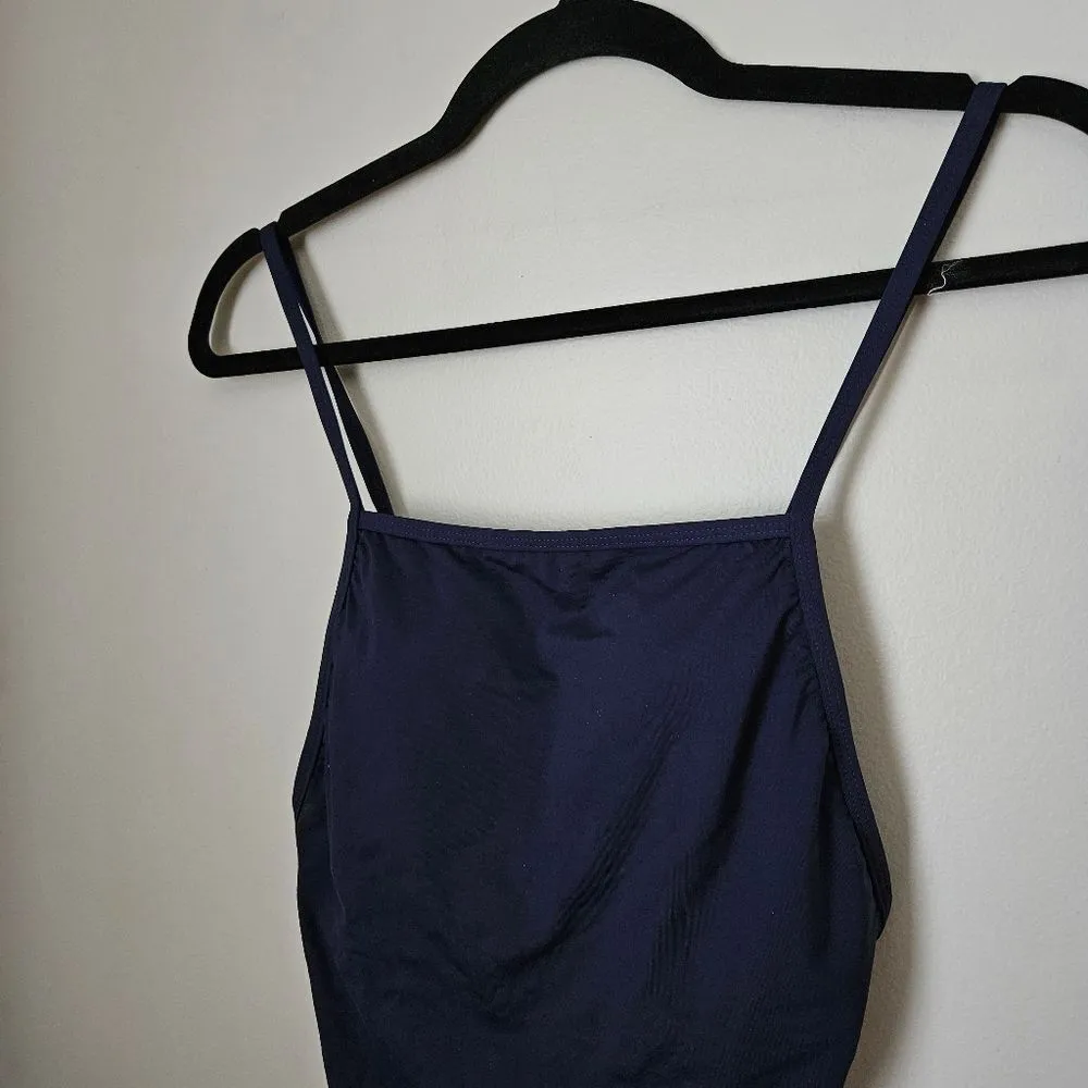 Andie Swim One Piece Bathing Suit LT Paloma Navy Tall Tie Back Neutral Vacation - Image 3