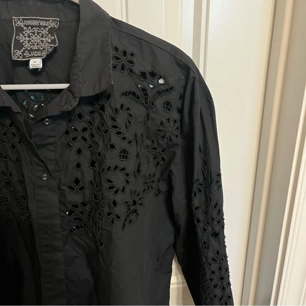 Johnny Was Jade Eyelet Button Up Top Black - Image 6