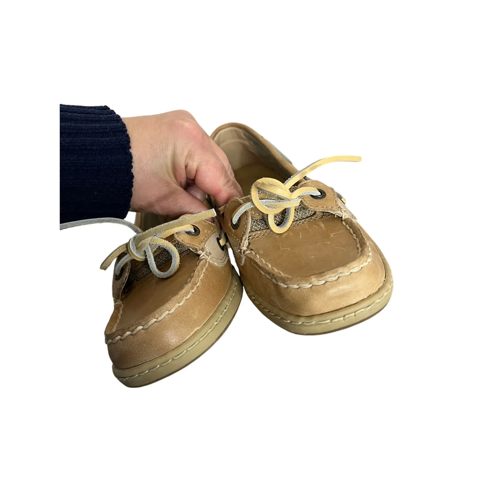 Sperry Top-Sider Boat Shoes Beige Leather 7M Nautical Classic Coastal Preppy - Image 5