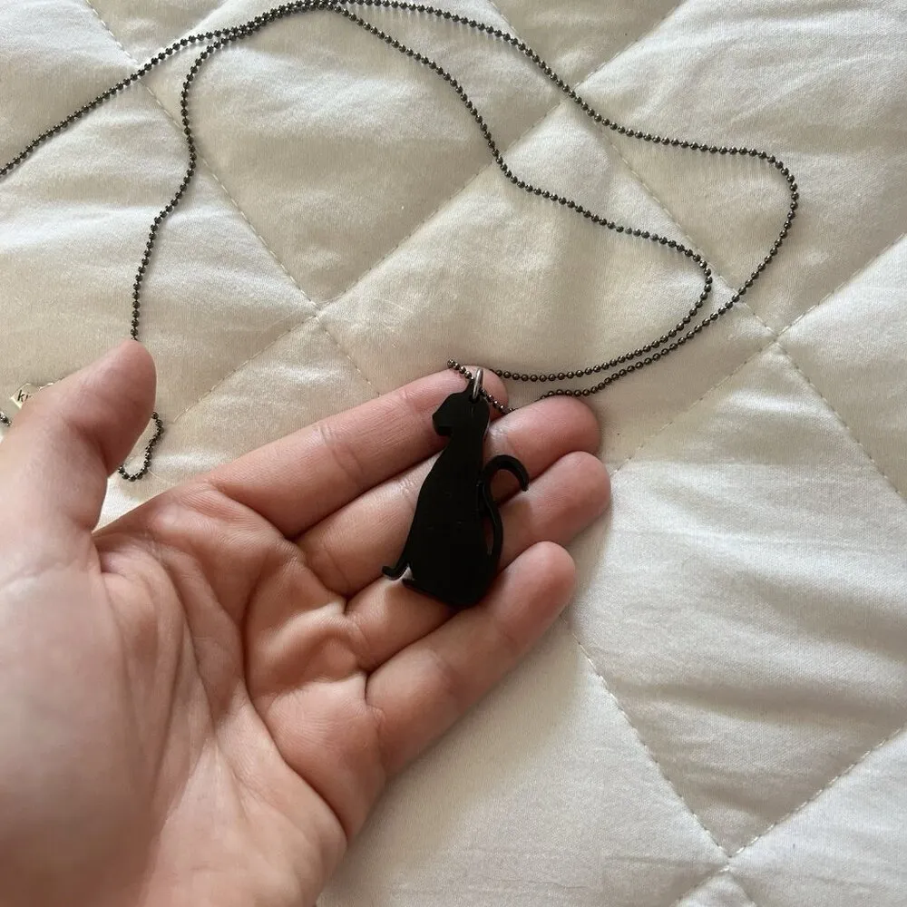 Kishboo Cute Black Cat Kitty Long Necklace Womens Jewelry - Image 2