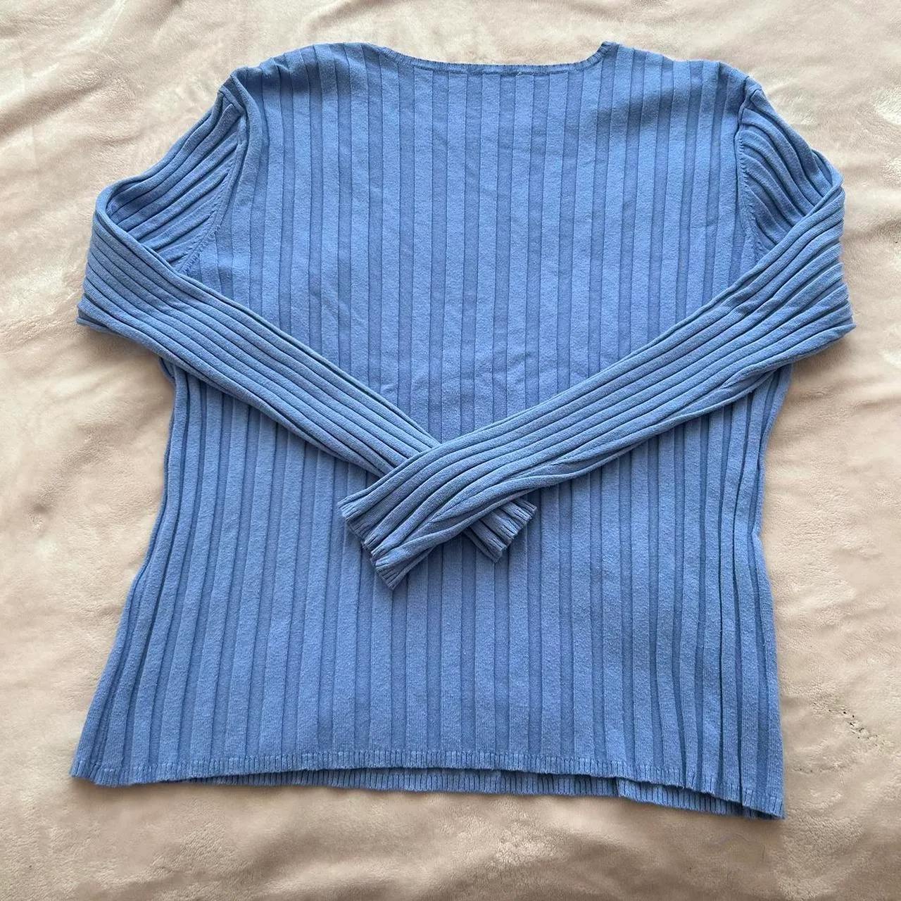 Blue Ribbed Long Sleeve Shirt Size M - Image 2
