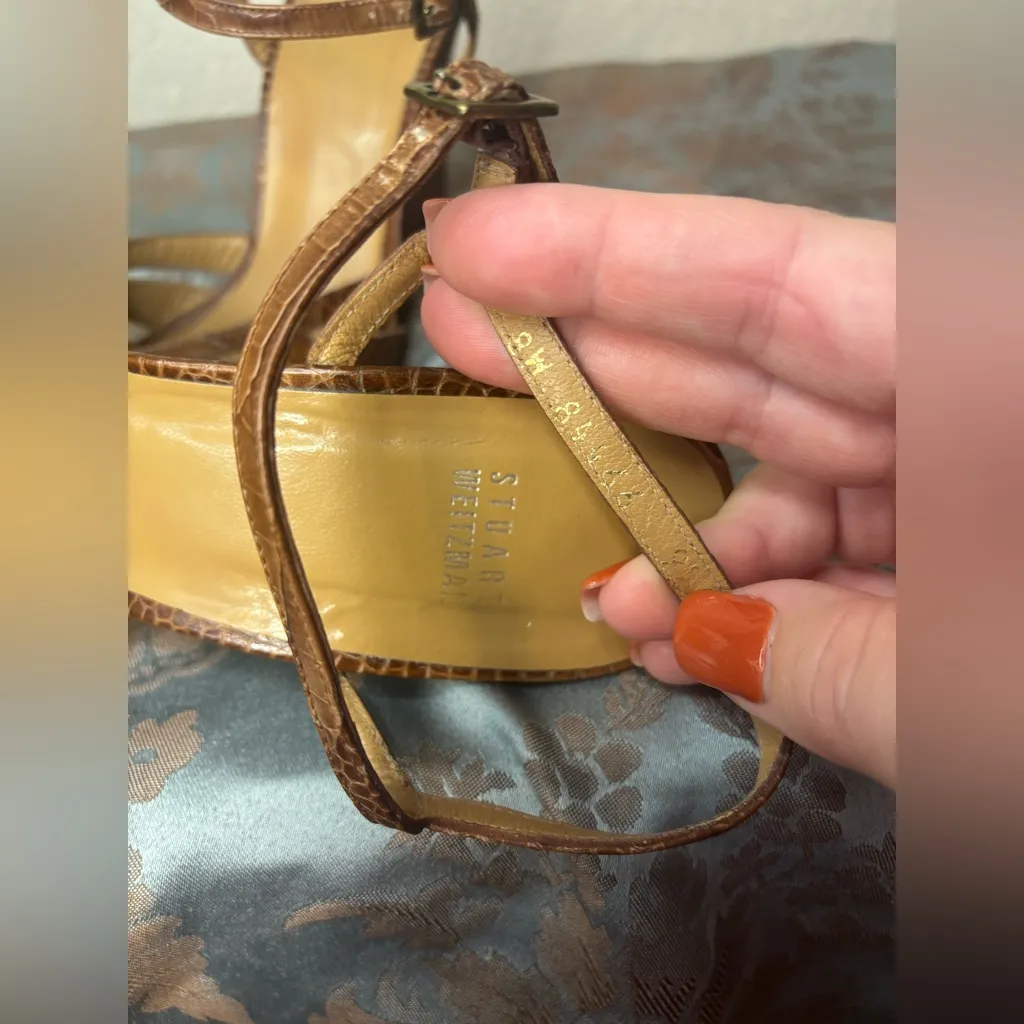 Stuart Weitzman Golitely Cafe Alligator Embossed Wedge Size 9.5 - Image 11