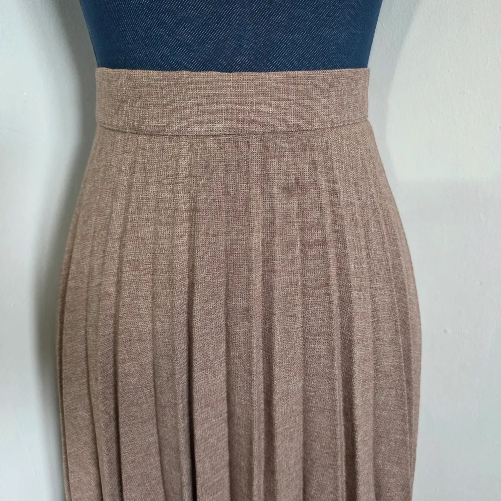 Vintage Taupe Tweed Midi Pleated Skirt with Tie Belt Tan Size undefined - Image 3