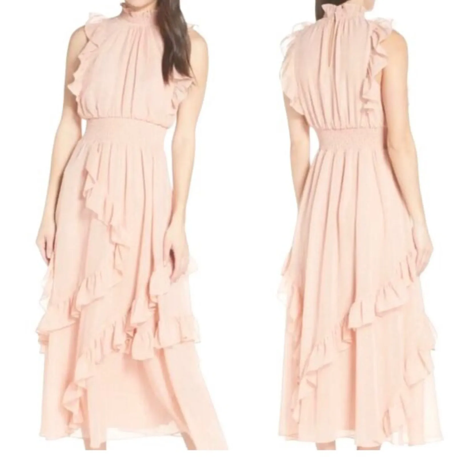 Avec Les Filles Pink Ruffed Tiered Maxi Dress Womens 10 Romantic Coquette Fairy - Image 2