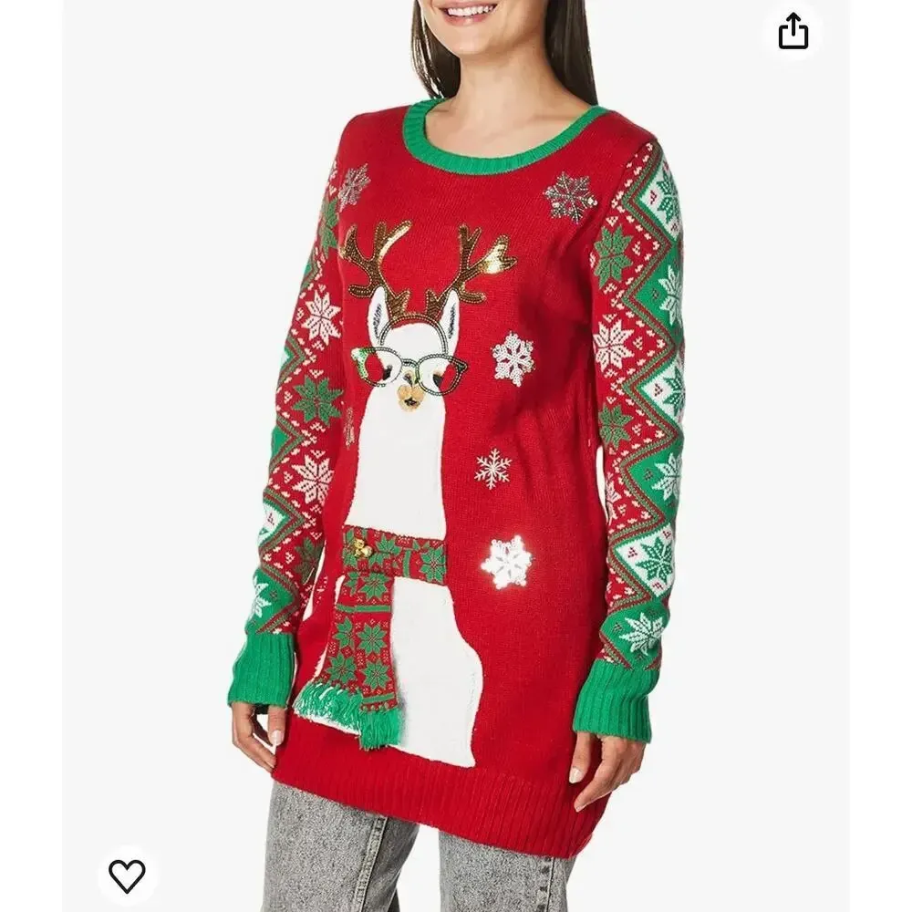 Isela Multicolor Llama Pullover Ugly Christmas Sweater Womens Size‎ Large - Image 2