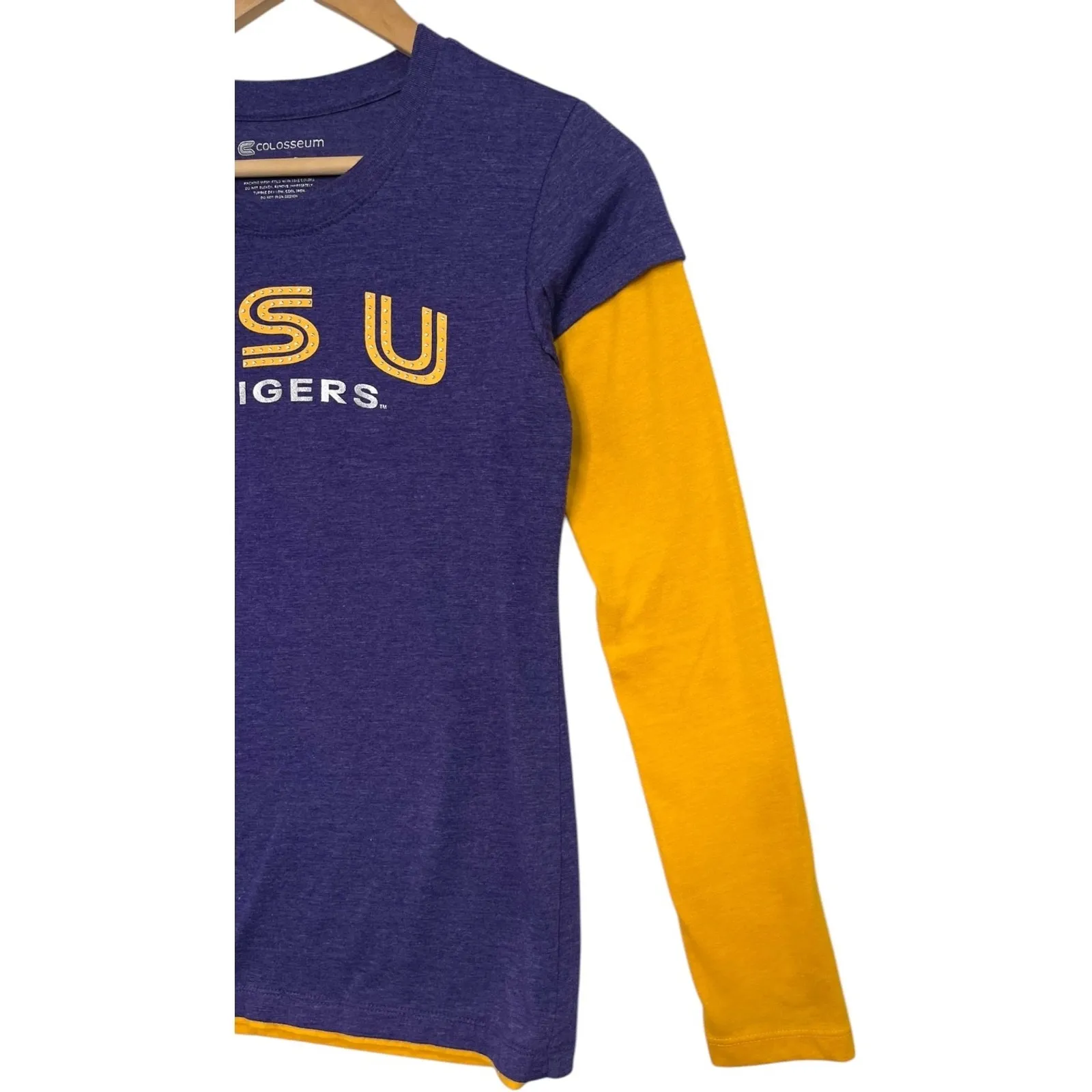 Colosseum LSU Tigers Shirt Womens Small Purple Gold Long Sleeve Layered Look - Image 5