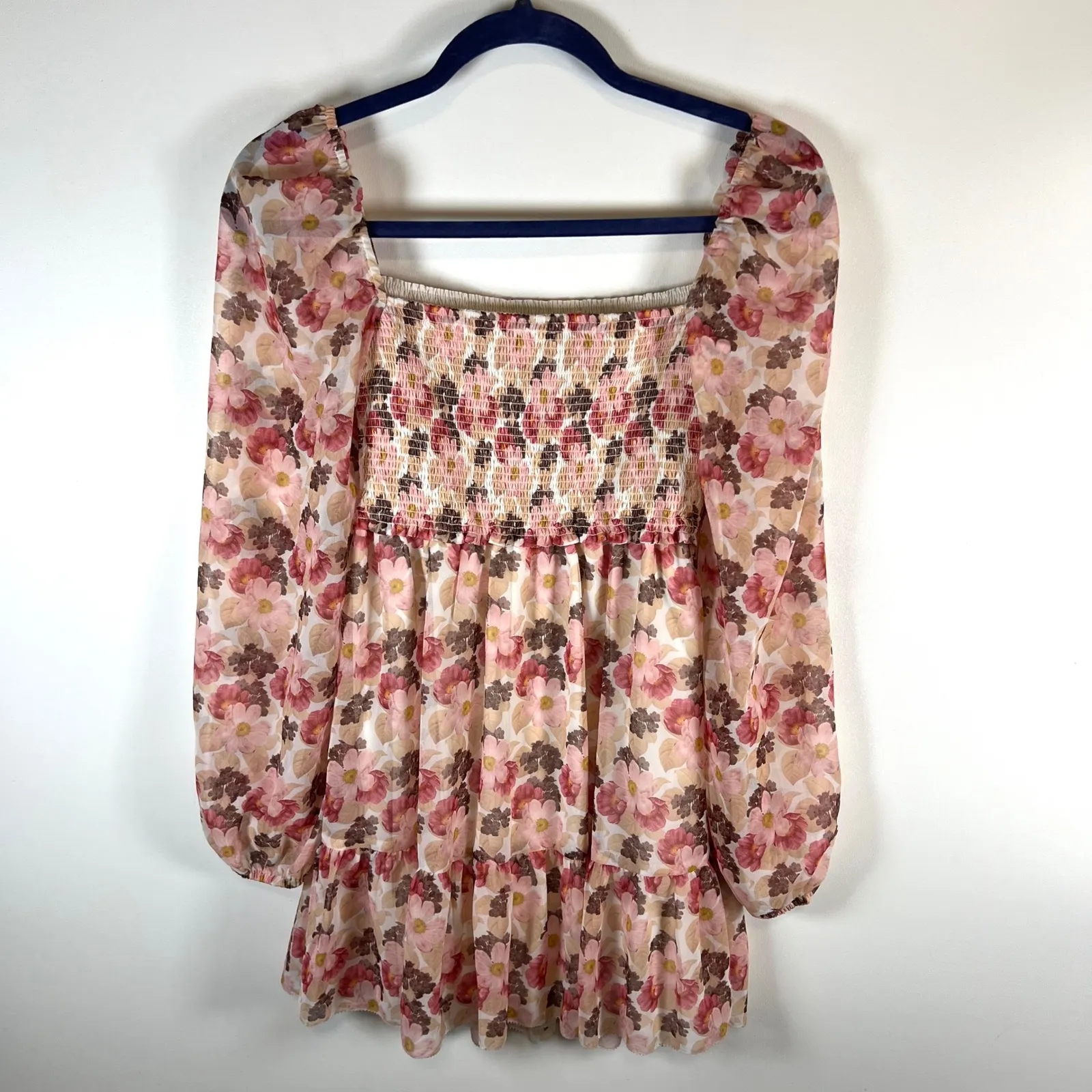 Wilfred Floral Smocked Square Neck Tiered Mini Dress XS - Image 8