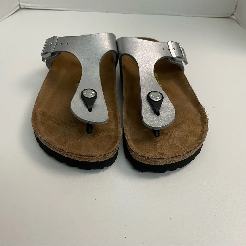 Birkenstock Sandals Gizeh Birko-Flor Thong Buckle Patent Alloy Silver Metallic - Image 2