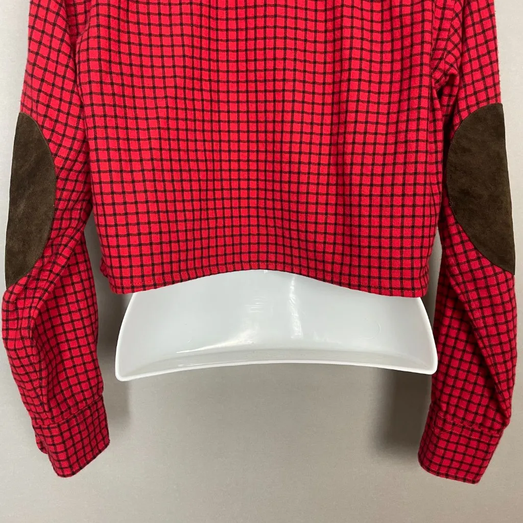 Ralph Lauren Sport Crop Top DIY Elbow Patches Red‎ Plaid Women Size 2 Oversized - Image 7
