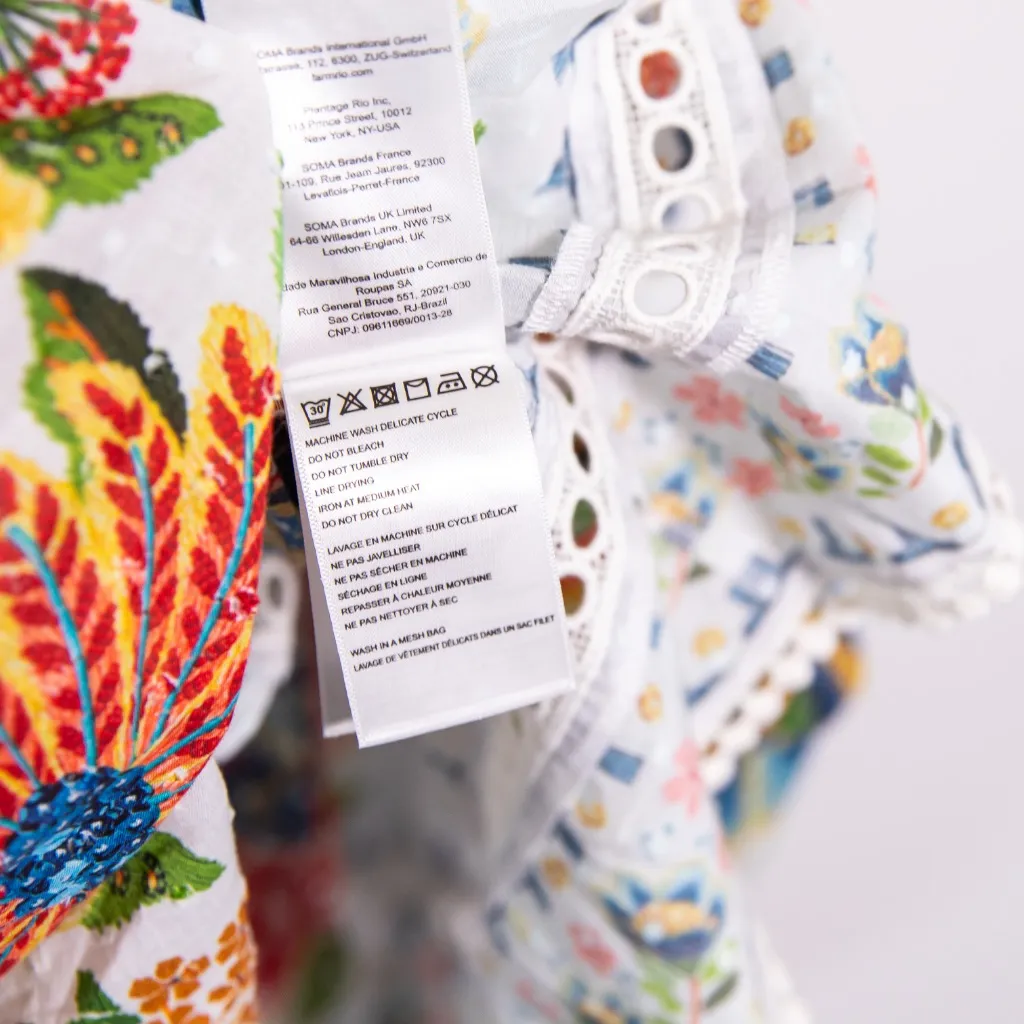 Farm Rio Off White Delicate Garden Floral Flower Button Front Midi Dress Small - Image 4