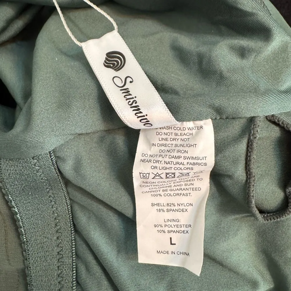 Smismivo Strapless One Piece Tummy Control Swimsuit Ruched Bandeau Olive Green L Size L - Image 8