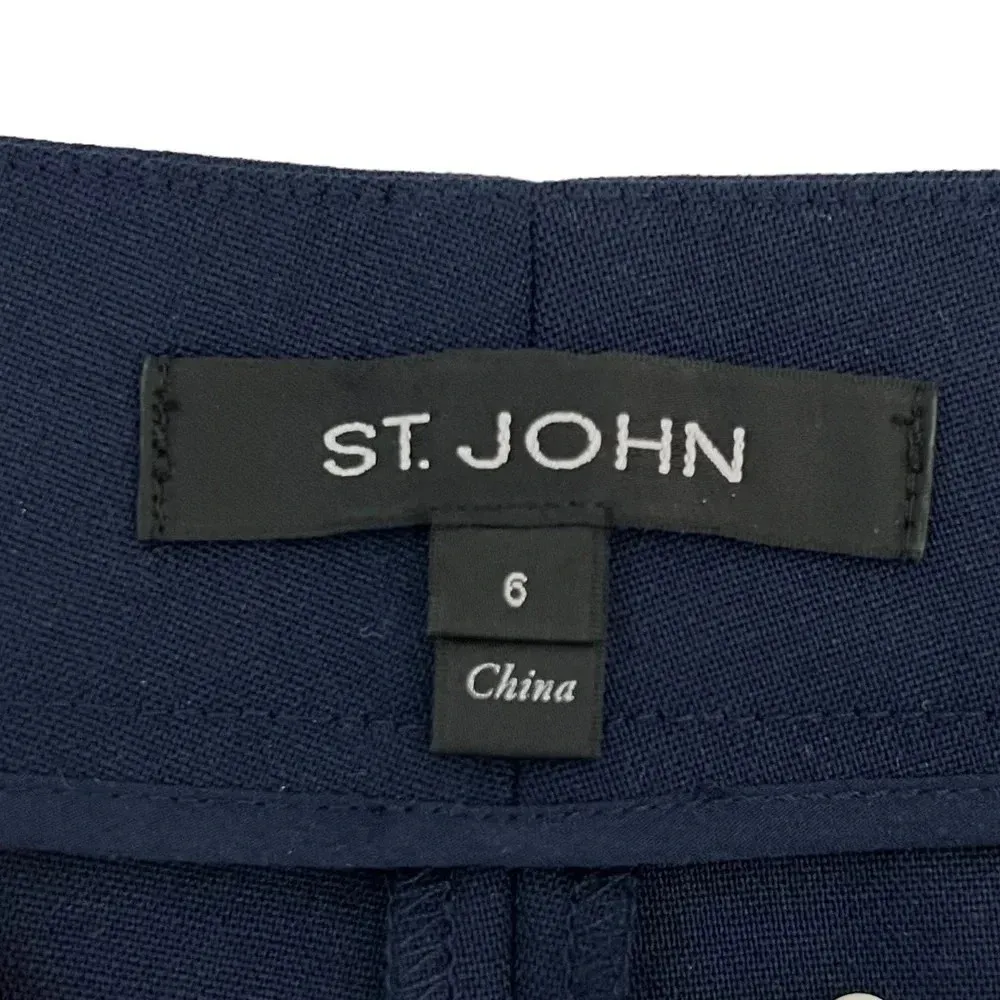 St. John Women’s Wool Cropped Straight Leg Pants Navy Cuffed Hem Office Size 6 - Image 10