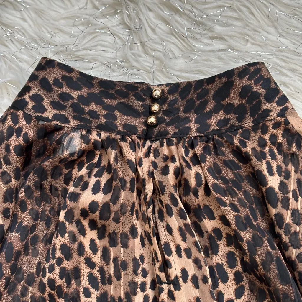 H&M Light Beige Dark Brown Animal Print Sheer Long Sleeves Blouse Size 10 - Image 11
