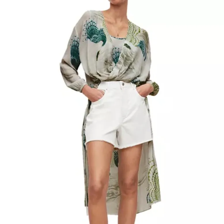 ALL SAINTS Avala Ngaru Draped High Low Top NEW soft green long sleeve boho - Image 2