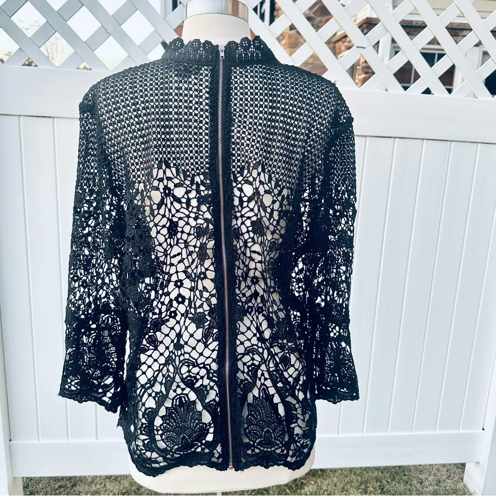 Bold Elements black lace top with long bell sleeves and back zipper - Image 11