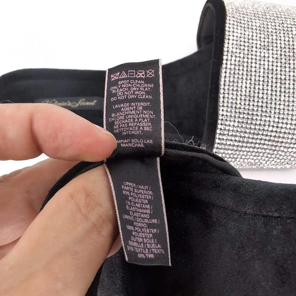 Victoria's Secret Rhinestone Embellished Black Velvet Slippers Slides Size M GUC - Image 8