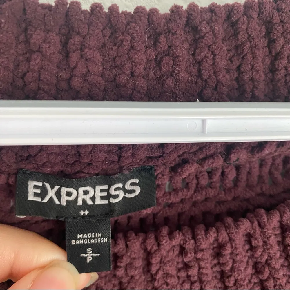 burgundy wine purple open knit cozy sweater with balloon sleeves size S - Image 3