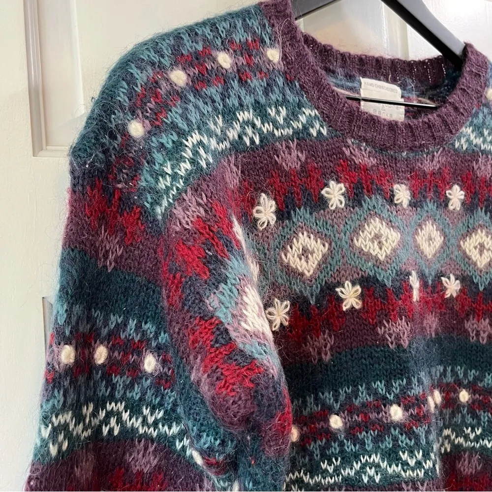 Vtg Christopher & Banks Hand Embroidered Mohair Wool Mock Neck Sweater - Size S - Image 2